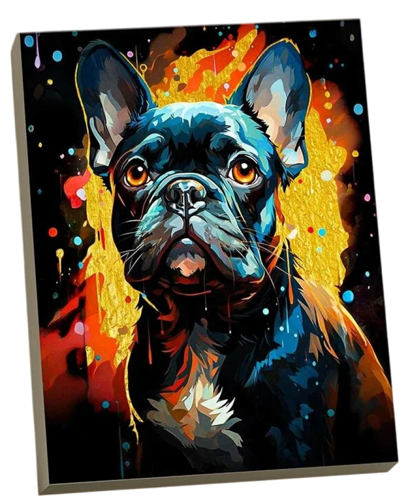 Numbered Painting Black Canvas with Gold Leaf 40x50 cm - French Bulldog