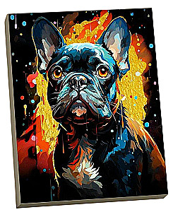 Numbered Painting Black Canvas with Gold Leaf 40x50 cm - French Bulldog