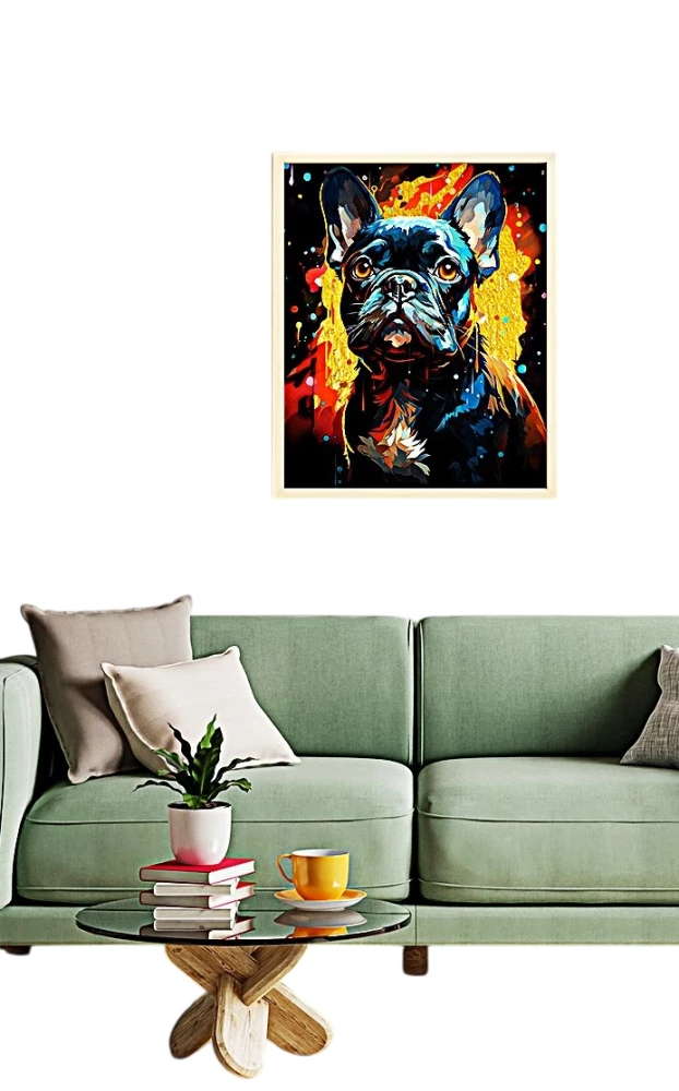 Numbered Painting Black Canvas with Gold Leaf 40x50 cm - French Bulldog