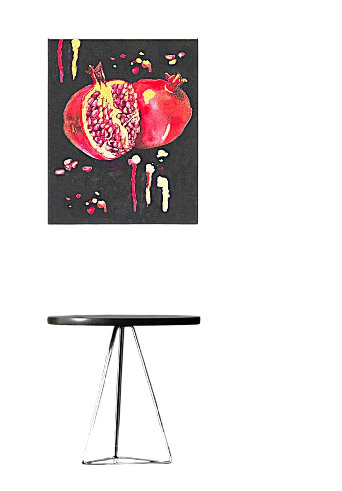 Number Painting with Gold Leaf 40x50 cm - Black Canvas Juicy Pomegranate