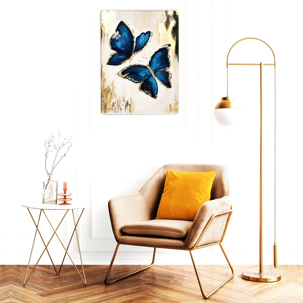 Numbrite maal koos kuldse lehega 40x50 cm - Sinised liblikad