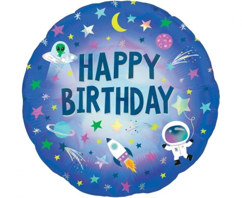 Fooliumballoon - Happy Birthday Outer Space, 46 cm