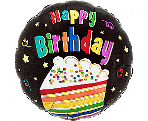 Фольгированный шар - Rainbow Cake – Happy Birthday, 18"
