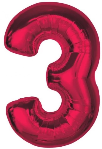 Fooliumõhupall-number 3, punane, 92 cm
