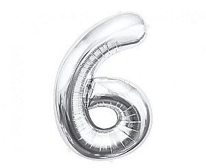 Balon foliowy cyfra 6, srebrny, 85 cm