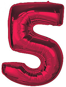 Foil number balloon 5, red, 92 cm