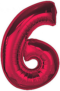Folowany balon w kształcie cyfry 6, czerwony, 92 cm