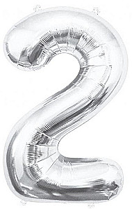 Foil Balloon Number 2, Silver, 85 cm