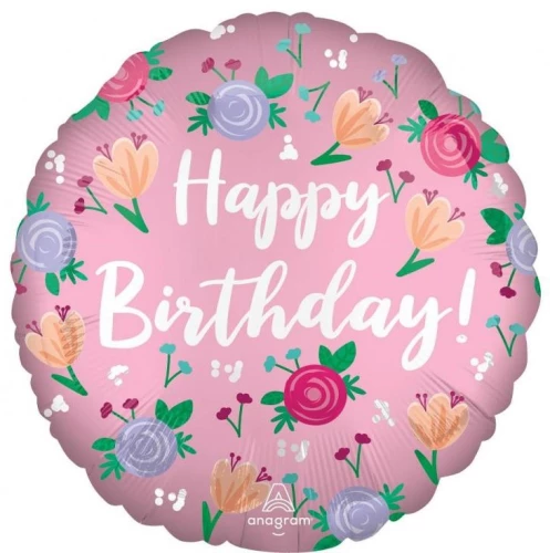 Фольгированный шар Happy Birthday с пионами, 46 см