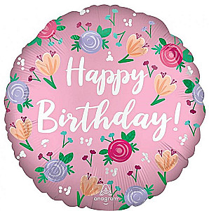 Фольгированный шар Happy Birthday с пионами, 46 см