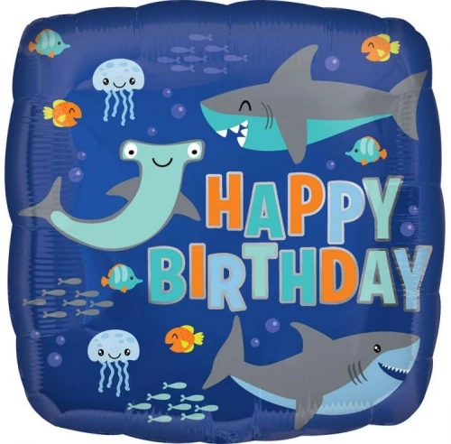 Фольгированный шар - Happy Birthday (акулы)