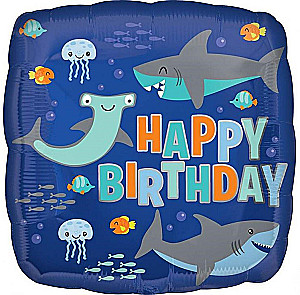 Фольгированный шар - Happy Birthday (акулы)