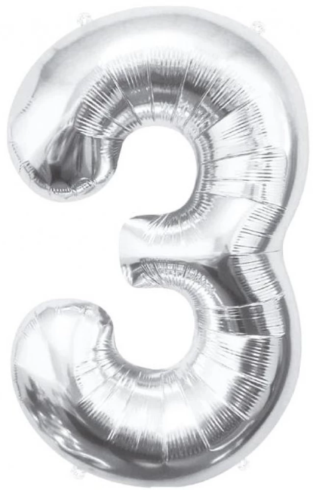 Foil balloon number 3, silver, 85 cm