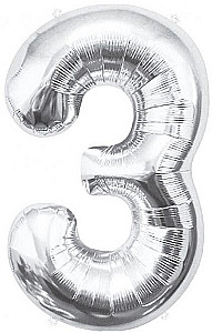 Foil balloon number 3, silver, 85 cm