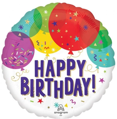 FФольгированный шар - Happy Birthday Balloons & Confetti, 46 см