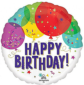 FФольгированный шар - Happy Birthday Balloons & Confetti, 46 см