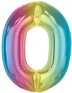 Foil Balloon Number 0, Rainbow, 92 cm