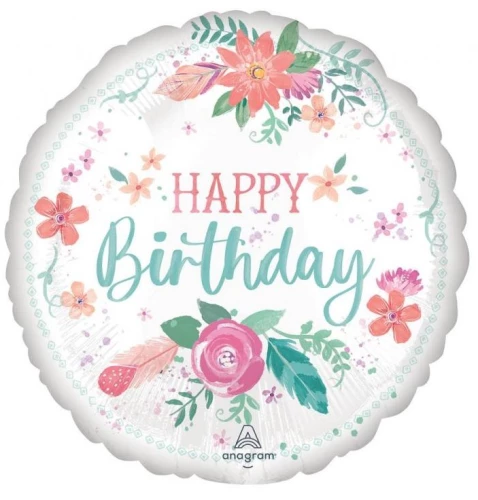 Фольгированный шар - Happy Birthday Flowers, 46 см