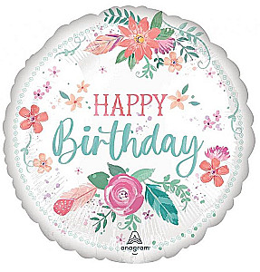 Foil Balloon - Happy Birthday Flowers, 46 cm