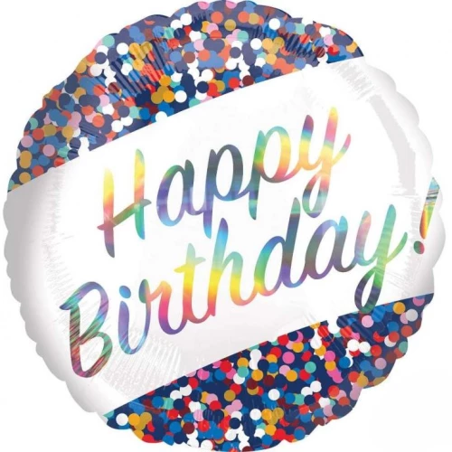 Фольгированный шар - Happy Birthday Confeti, 46 см