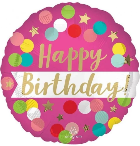 Folijas balons - Happy Birthday Pink Confeti, 46 cm