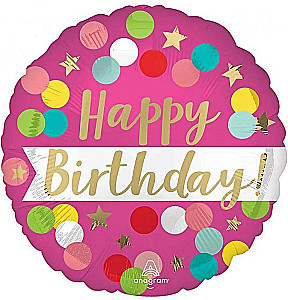 Foil Balloon - Happy Birthday Pink Confetti, 46 cm