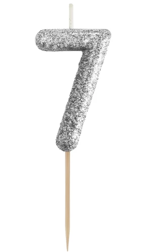 Świeca na tort - 7, czarny brokat