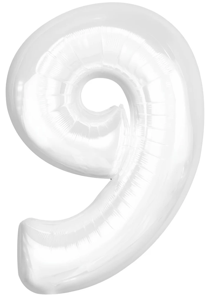 Balon foliowy - cyfra 9, biały