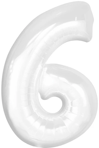 Folijas balons - cipars 6, balts