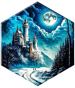 Malerei nach Zahlen schwarzer Leinwand. Hexagon 37x32cm - Schloss im Mondlicht