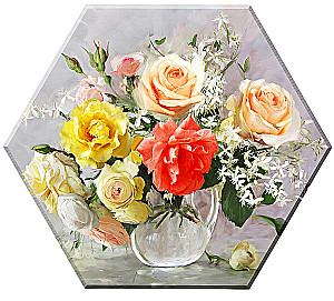 Glezna pēc numuriem 37x32 cm - Heksagons. Akvareļu pušķis