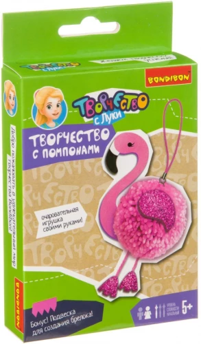 Kūrybos rinkinys - Kūryba su pompomais. Flamingas