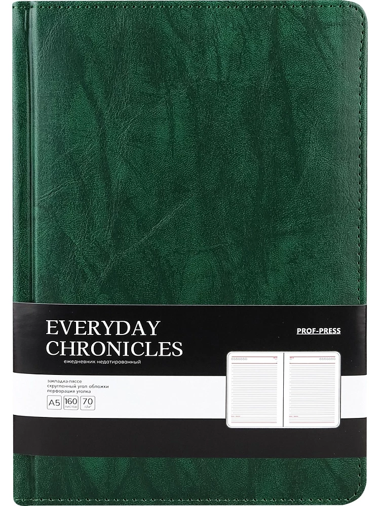 Ikdienas grāmatiņa A5 Everyday Chronicles — Emerald, nedatēta, 160 lapas, zaļa