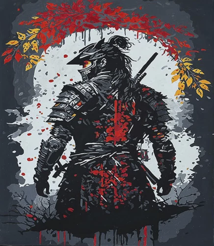 Numbered Painting with Glow-in-the-Dark Paint 40x50 - Japanese Samurai