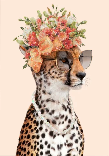 Crystal Diamond Painting by Numbers 40x50 - Leopard in Flowers