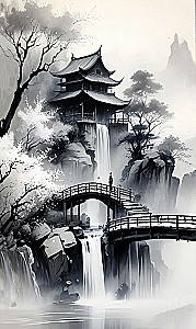 Obraz według numerów z świecącą farbą 40x50 - Pagoda w górach