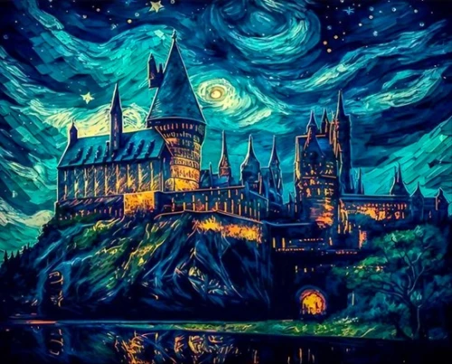 Numbered Painting with Glow-in-the-Dark Paint 40x50 - Hogwarts