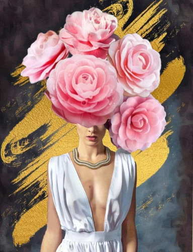 Numbered Painting with Gold Leaf 40x50 cm - Girl with Roses