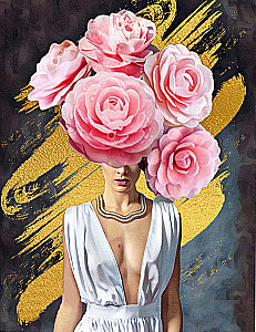 Numbered Painting with Gold Leaf 40x50 cm - Girl with Roses