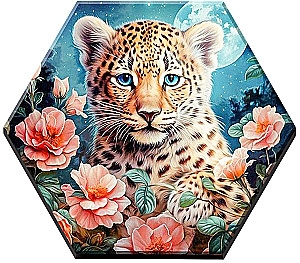 Numbered painting with luminous paint Hexagon 37x32cm - Cute baby leopard in flowers