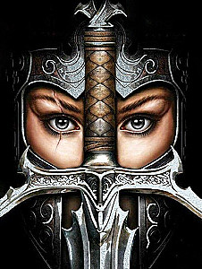 Picture by numbers 40x50 with platinum foil on black canvas - Fantasy Warrior