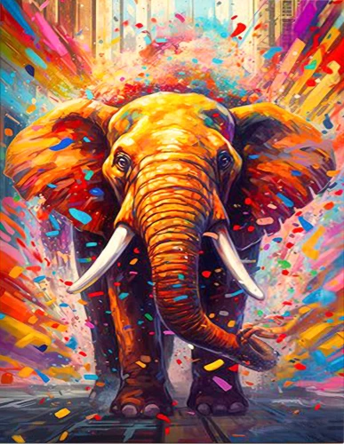 Numbritega maal 40x50 - Vikerkaar-elefant