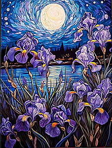 Painting by numbers with glowing paint 40x50 - Irises under the moon