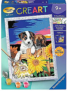 Painting by Numbers 18X24cm - Puppies at Sunset