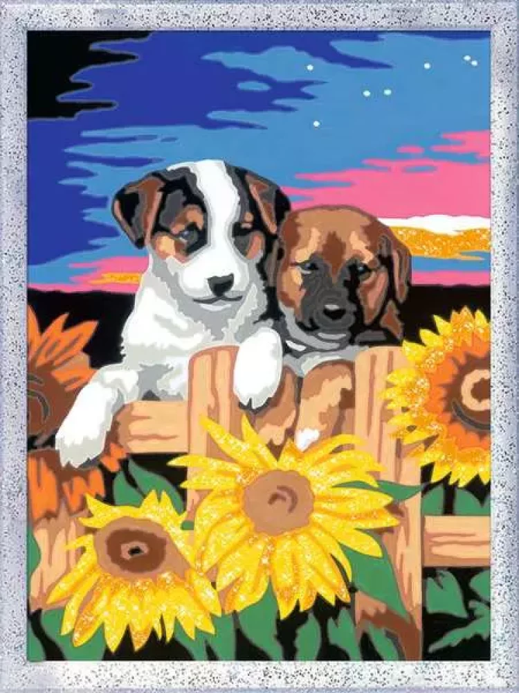 Painting by Numbers 18X24cm - Puppies at Sunset