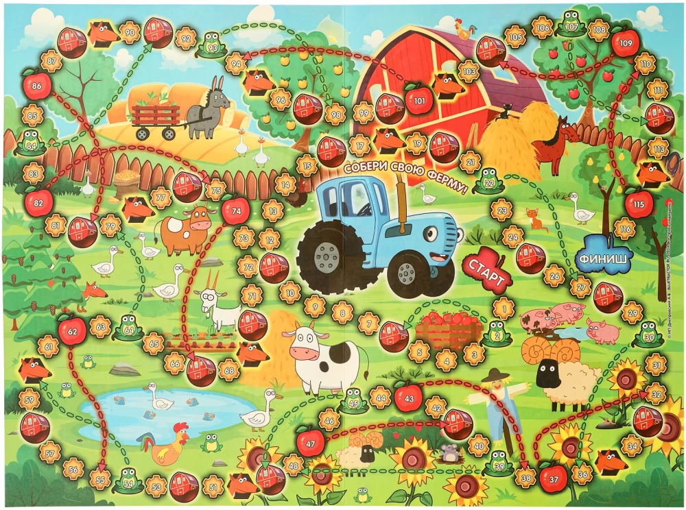 Brettspiel - Blauer Traktor. Lustiger Bauernhof