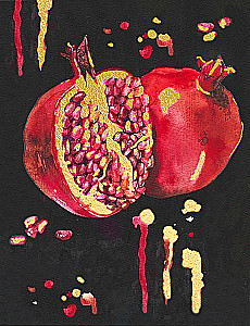 Number Painting with Gold Leaf 40x50 cm - Black Canvas Juicy Pomegranate