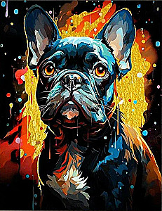 Numbered Painting Black Canvas with Gold Leaf 40x50 cm - French Bulldog