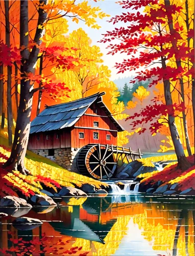 Numbrite maal koos kuldlehega 40x50 cm - Vesiveski oktoobris