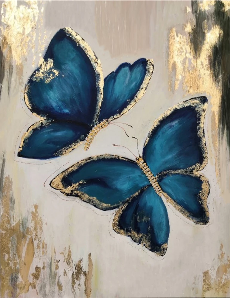 Numbrite maal koos kuldse lehega 40x50 cm - Sinised liblikad